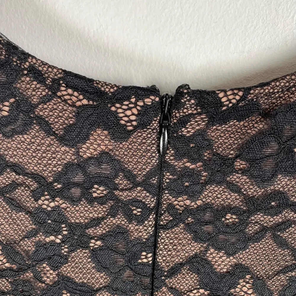 French Connection Thora Lula Long Sleeve Ponte Lace Mini Dress Size S Black NWOT
